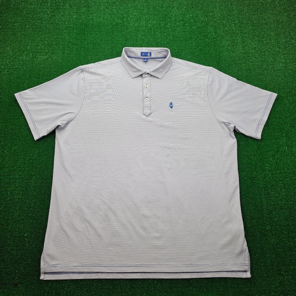 Stitch Golf Performance Polo Shirt Mens 2XL White Blue Striped St Andrews Logo